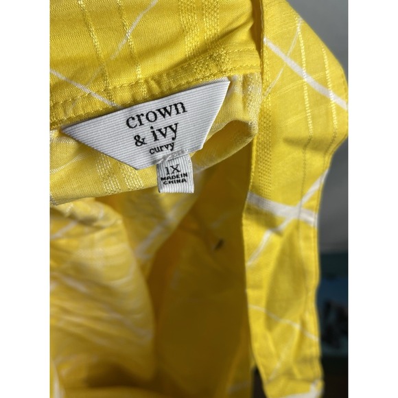 Crown & Ivy Curvy Strappy Top 1X, Lg Bust Ruffle and eyelet detail, NWT, Yellow - Picture 7 of 9